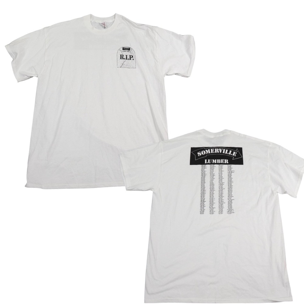 Somerville Lumber RIP Graphic Shirt Men XL White Single Stitch Graveyard Closing